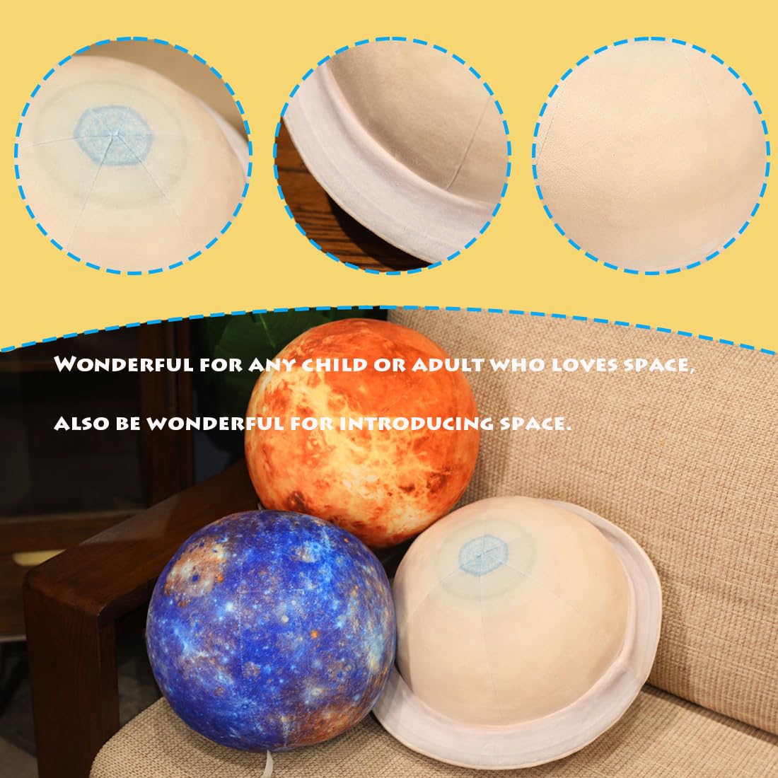 Elainren Soft Planet Uranus Plush Toy Realistic Stuffed Space Planet Toy Cute Solar System Planet Plushie Doll Gifts/10.6''