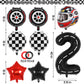 Race Car 2 Balloons, 40 Inch Racetrack Number 2 Balloon, Large Foil Mylar Racetrack Black 2 Balloon For 2 Year Old Birthday Race