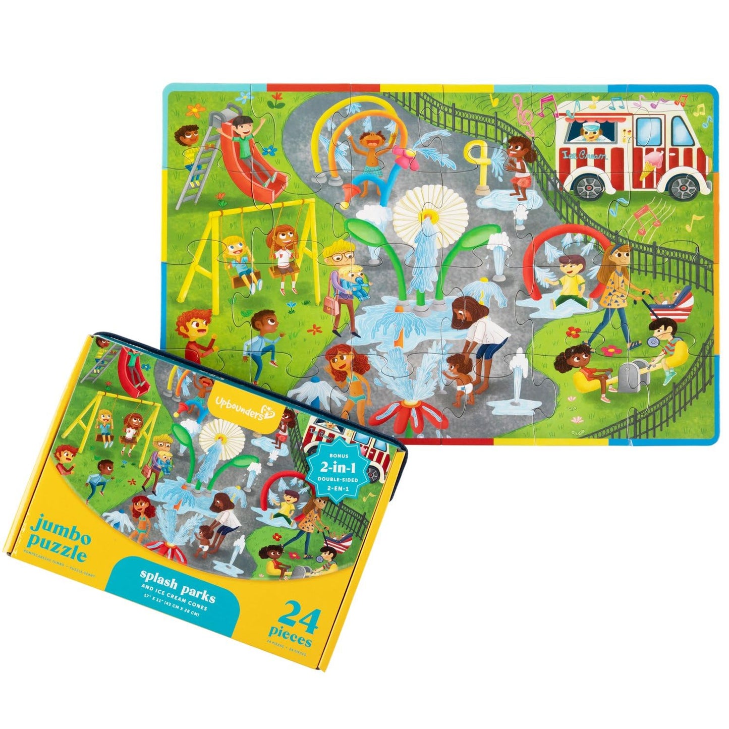 Upbounders Splash Parks And Ice Cream Cones - Double-Sided 24 Piece Kids Puzzle - Colorful Preschool Puzzle For Toddlers Ages 3+ (Multicultural)