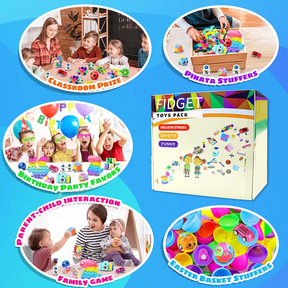 801PCS Christmas Party Favors for Kids - Treasure Box Prizes, Pop Fidget Keychains, Goodie Bag Stuffers, Classroom Rewards, Xmas