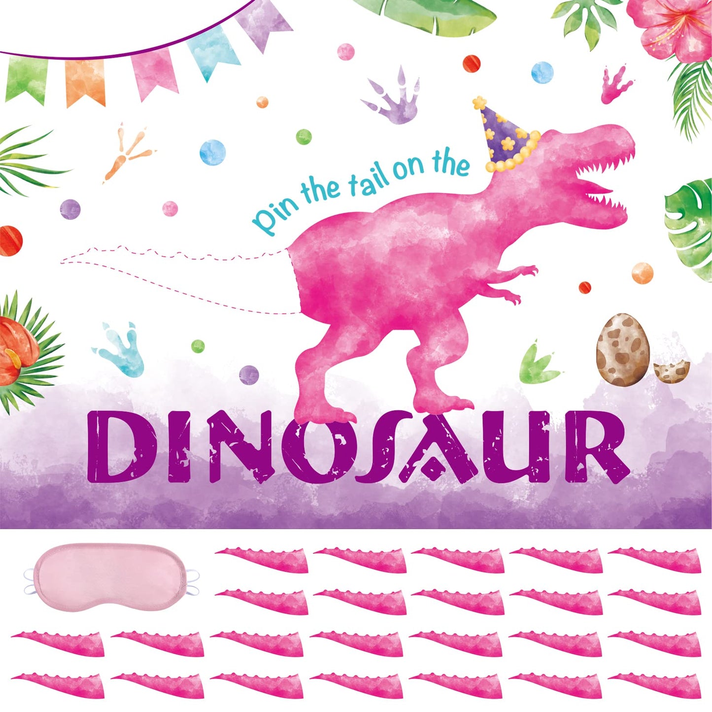 WERNNSAI Pin The Tail on The Dinosaur Game - Girl Dinosaur Party Decorations 21 x 28 Dino Birthday Games for Kids Dinosaur P
