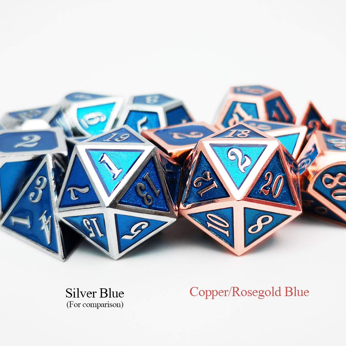 Haxtec Metal DND Dice Set Heavy D&D Dice for Dungeons and Dragons Pathfinder Roleplaying Table Games-Enamel Dice Copper Blue
