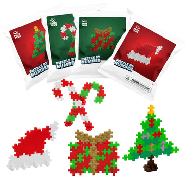 PLUS PLUS - Puzzle by Number Holiday Fun Pack, 160 Piece Mini Interlocking Hashtag Color Blocks, 3D Pixel Art Kit for Kids