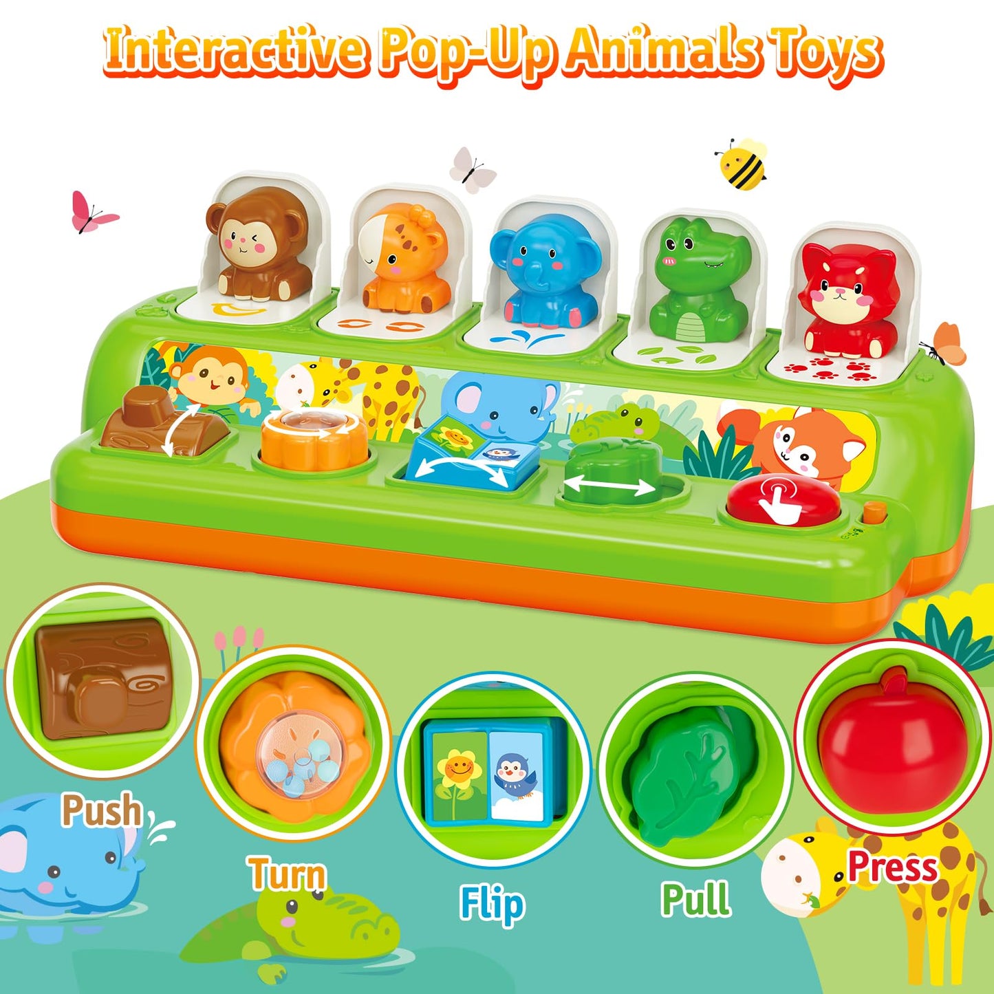 Duchong Interactive Pop Up Toys, Montessori Cause And Effect Toys For 1 Year Old Boy Girl, Early Learning Toys With Music & Ligh