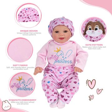 Babeside 4 Pcs Reborn Baby Doll Clothes Set For 17-22 Inch Babydolls, Cute Bunny And Heart Pattern Baby Doll Clothing Accessorie