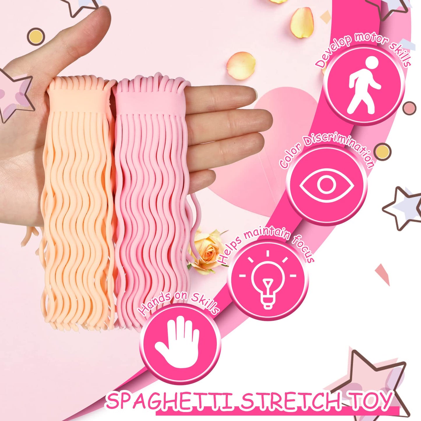 Civaner 6 Pieces Sensory Spaghetti Stretchy Toy Stretchy Pasta Toy Ramen Fidget Strings For Carnival Prizes Easter Party Gifts Stress Relieve Early Education Birthday(Macaron Color)