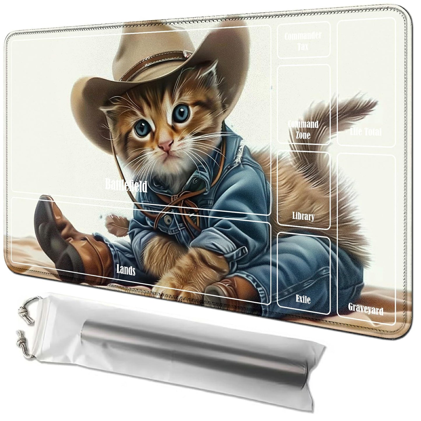 Rwutytiul Cat Card Playmat 24 X 14 Inch With Playmat Tube Bag, Card Gameplay Playmat With Zones Commander Deck Board Mtg Rpg Ccg