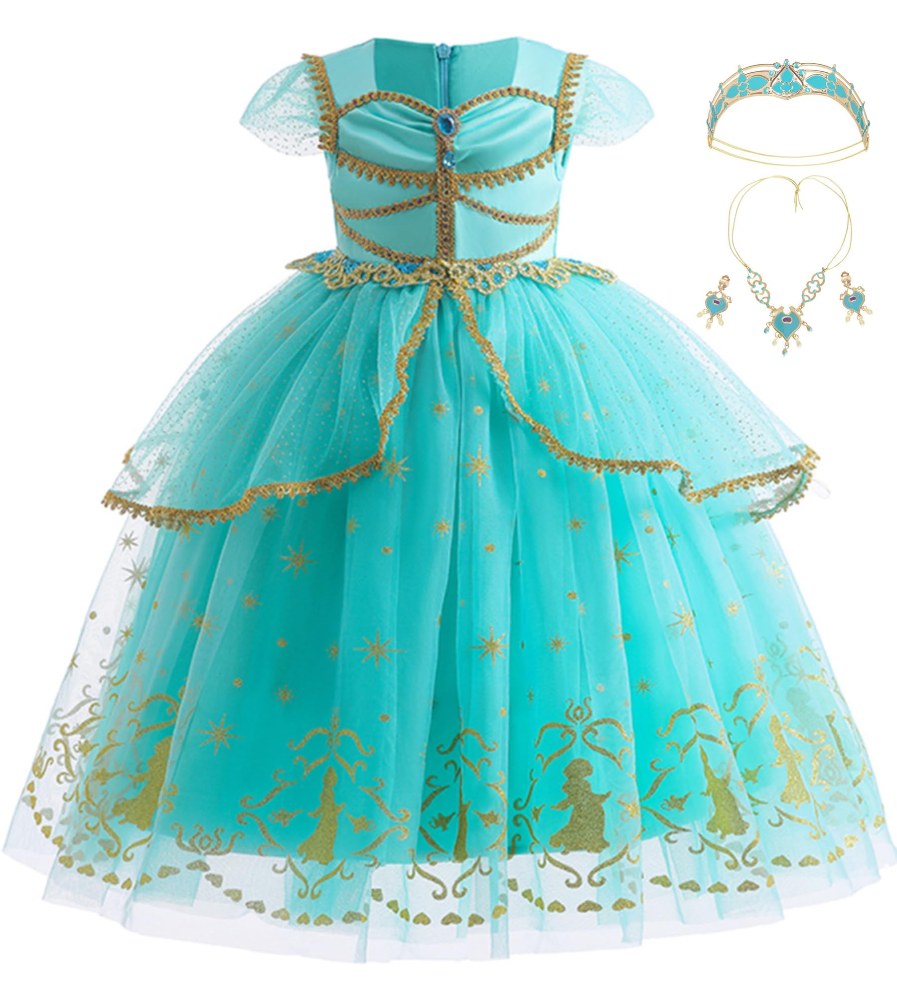 Axaxa Princess Jasmine Costume For Girls Arabian Princess Costume For Girls Dress Up Birthday Halloween Party With Accessories