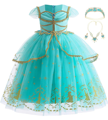 Axaxa Princess Jasmine Costume For Girls Arabian Princess Costume For Girls Dress Up Birthday Halloween Party With Accessories