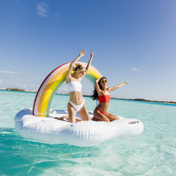 FUNBOY Giant Inflatable Luxury Rainbow Cloud Island Daybed Pool Float with Cup Holders - Perfect for Summer Pool Parties and Entertainment