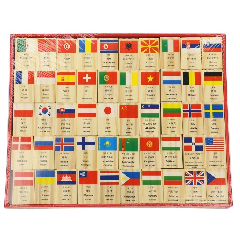 Hsomid Wooden Educational Toys For Kids World Flag Learning Educational Toy (Domino)