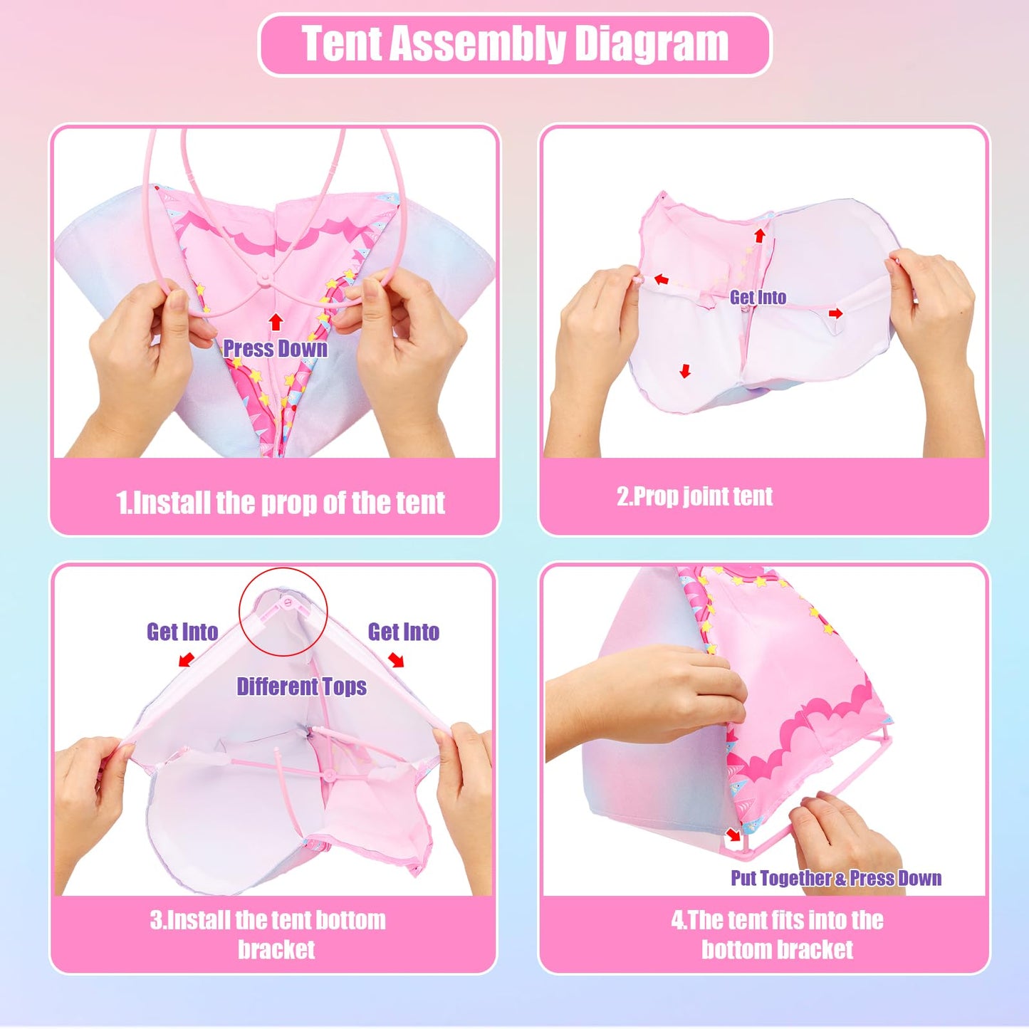34 Pcs Girl Doll Travel Camping Tent Set Includes Clothes, Food, Telescope, Tent, Sleeping Bag, Backpack, Chair, Shoes And Other