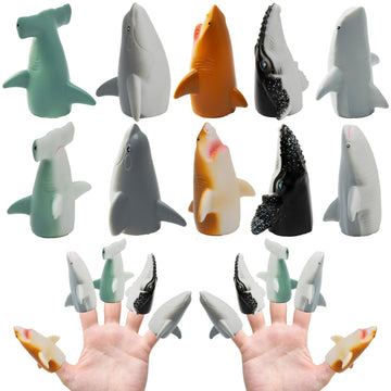 Kiddie Play Finger Puppets For Kids, 10 Pc Sharks Puppets Rubber Set For Story Time And Bath Toys
