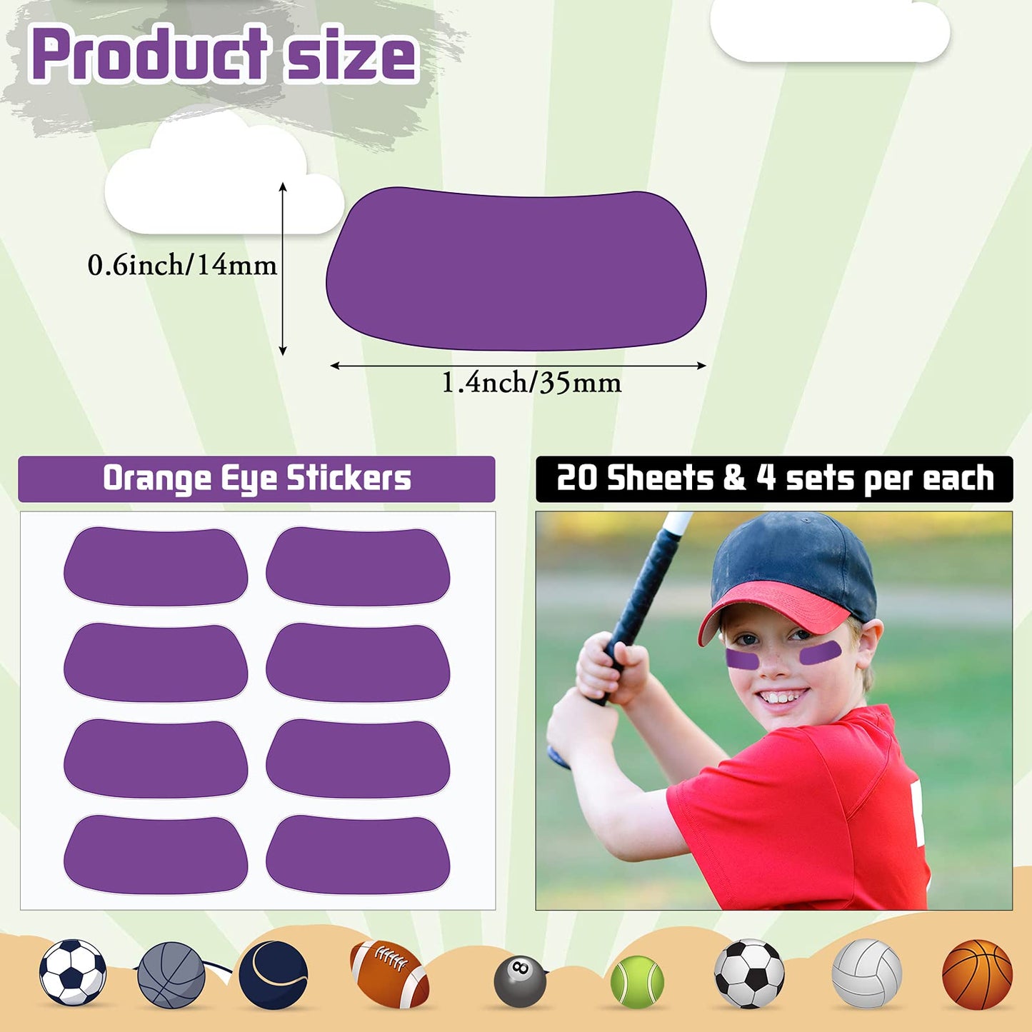 160 Pieces Sports Eye Stickers For Kids Football Eye Lettering Softball Baseball Face Stickers Lacrosse Fans Eye Strips With 2 P