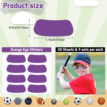 160 Pieces Sports Eye Stickers For Kids Football Eye Lettering Softball Baseball Face Stickers Lacrosse Fans Eye Strips With 2 P