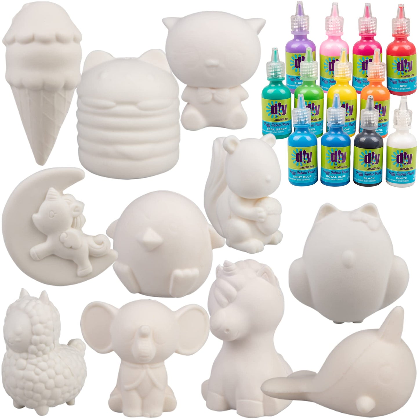 Diy Party Craft Kit Jumbo 4-6'' Blank Squishies (12Pc) W Fabric Paint (12Pk) Combo-White Kawaii Slow Rising Squishy Toys For Pai
