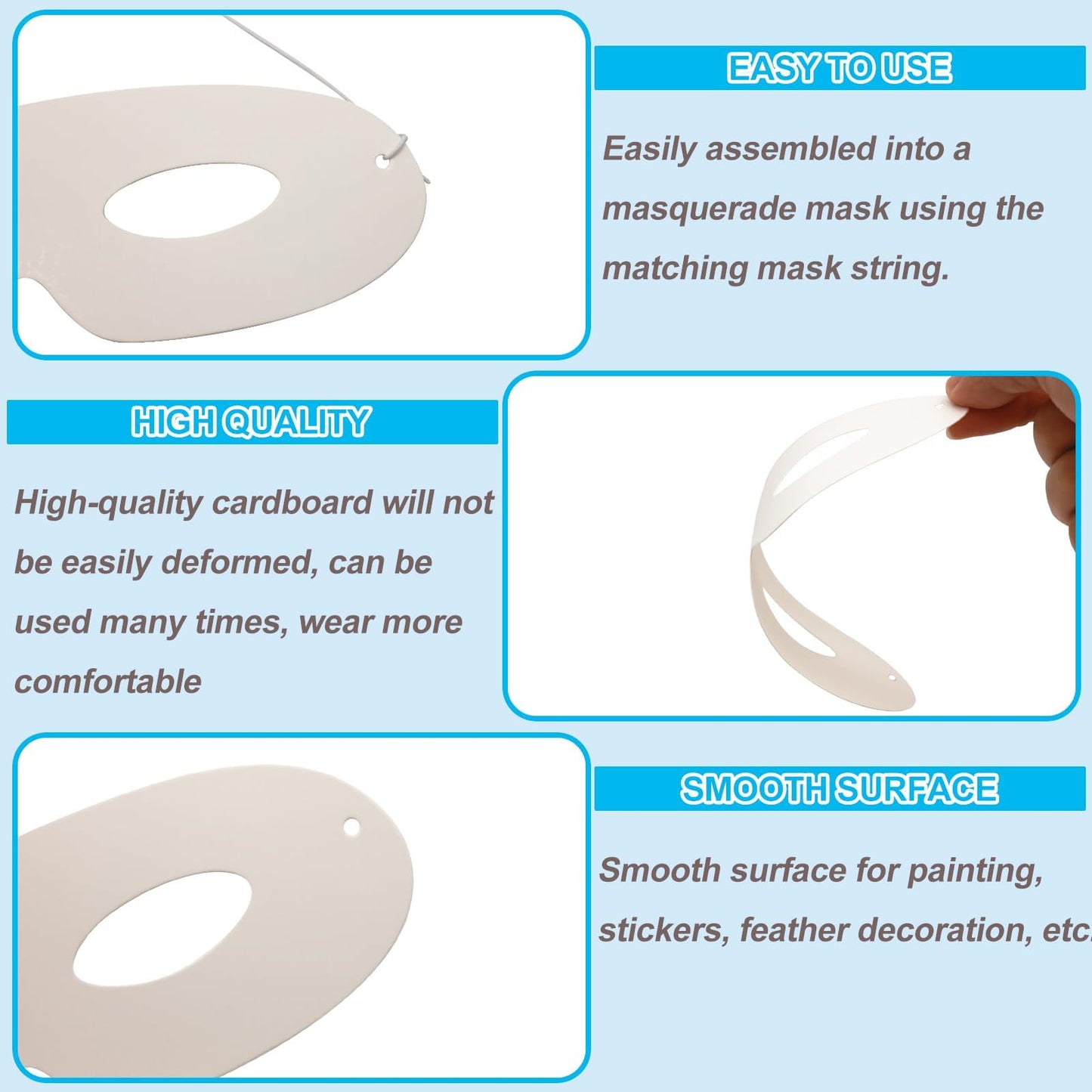 DSYIL DIY Paper Eye Masks Bulk 100 Pack, Blank Masquerade Masks Costume Accessories for Halloween, Cosplay & Events, Adjustable