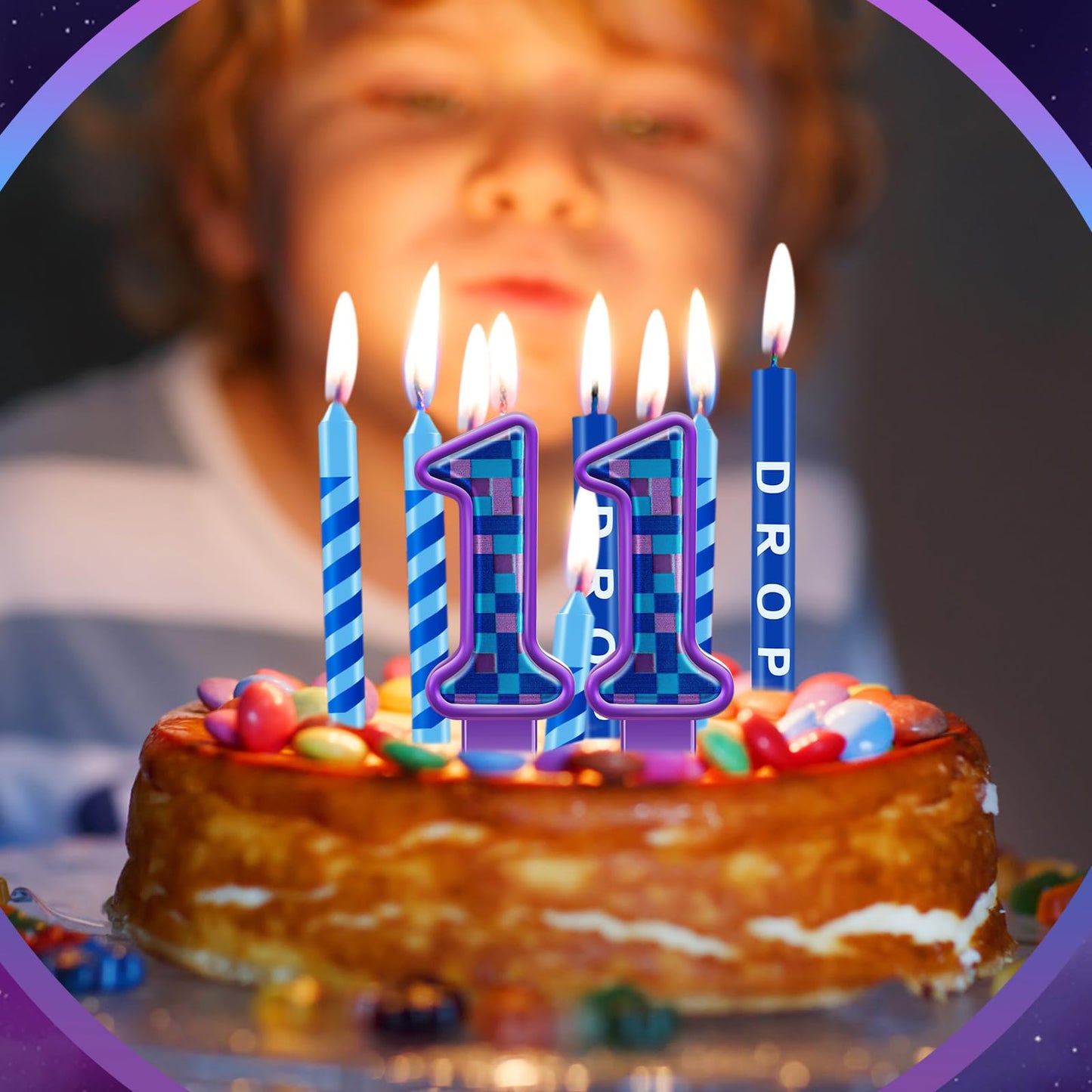 MTLEE 13 Pcs Video Game Birthday Candles Gaming Party Toppers for Cake Blue Purple Number Candle Battle Boys Birthday Cake Toppe