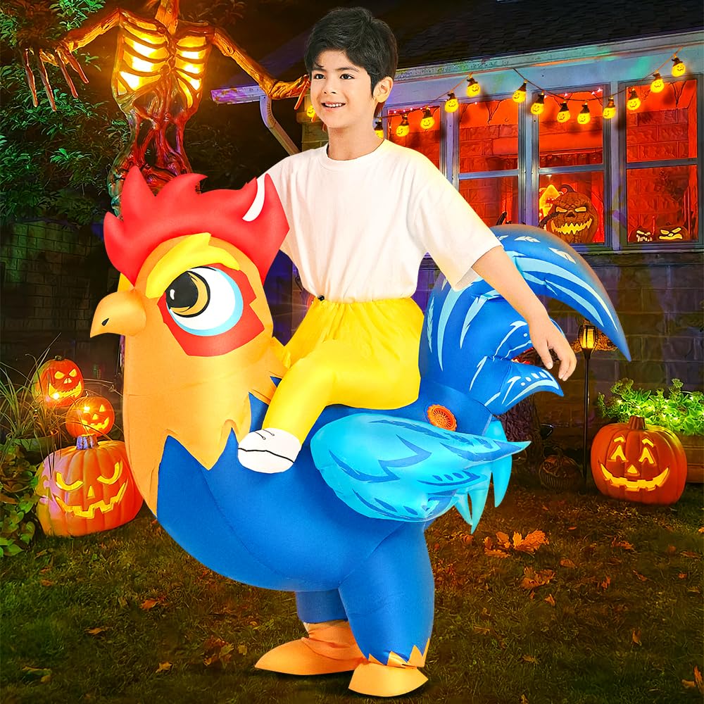 Jurosaica Chicken Costume Inflatable Costume Kids Blow Up Costumes Ride On Halloween Costume For 4-6 Years Old Girls And Boys