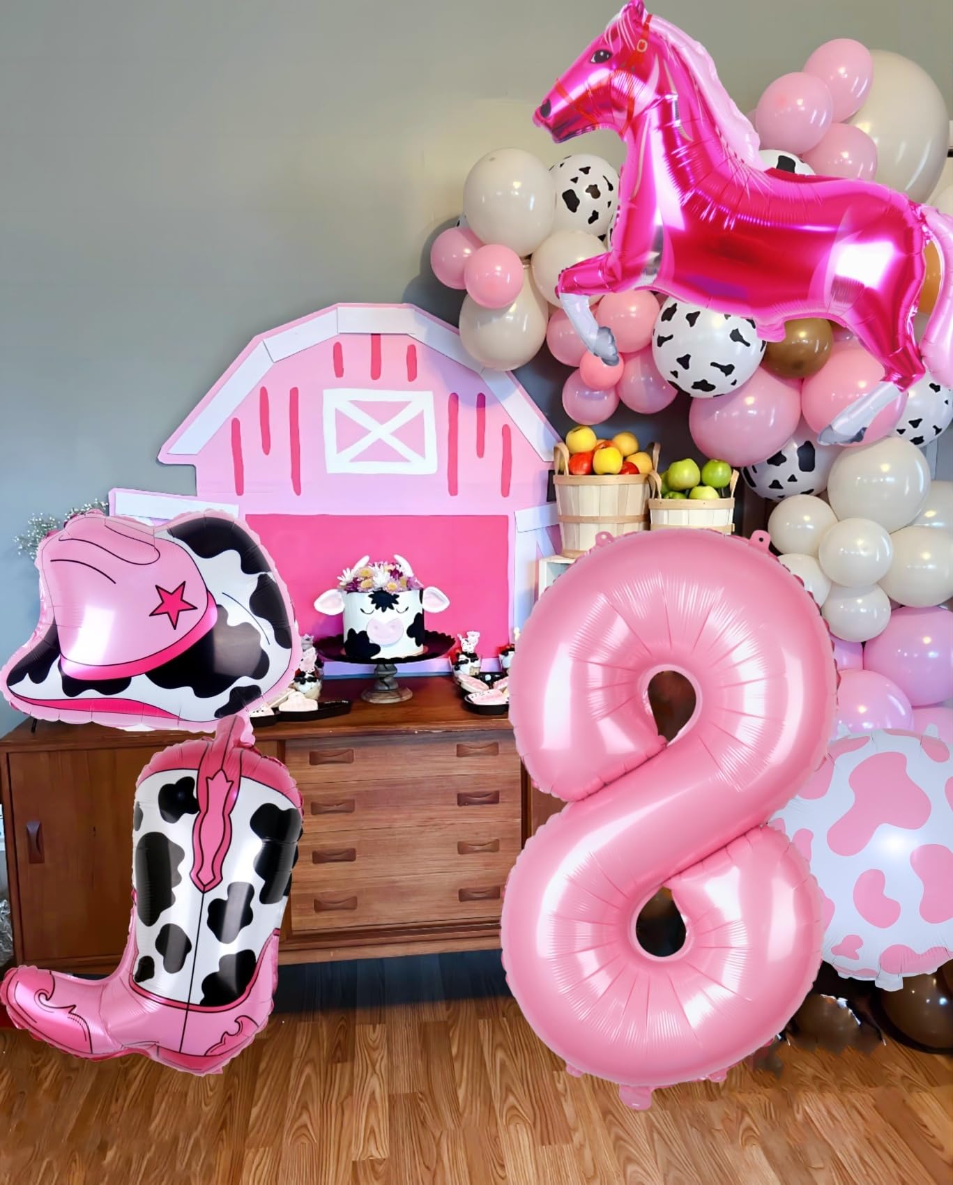 Kwuz Western Cowgirl Balloons Pink 8th Birthday Party Decorations, Retro Horse Cowgirl Hat Boot Balloons Girls Western Theme Rod