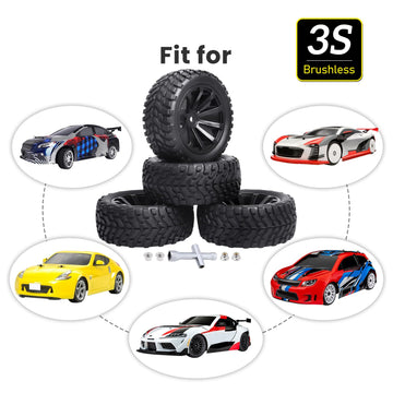 4Pcs 12mm Hex RC Wheels Tires Height 2.99 inch (76mm) for 1/10 On Road and 1/14 1/16 1/18 Scale Models Cars Truck Buggy with Foa