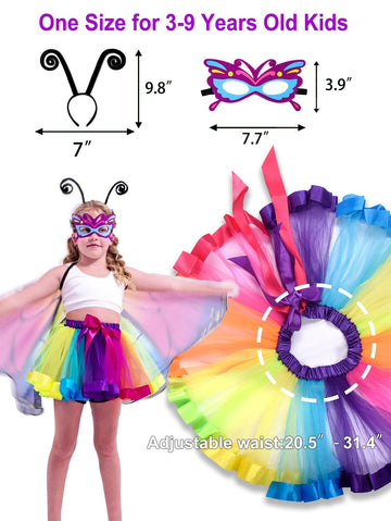 Kids Butterfly Wings Costume For Girls Toddler Dress Up Clothes Tutu Antenna Mask Butterfly Clips Halloween Party Role Play Toys