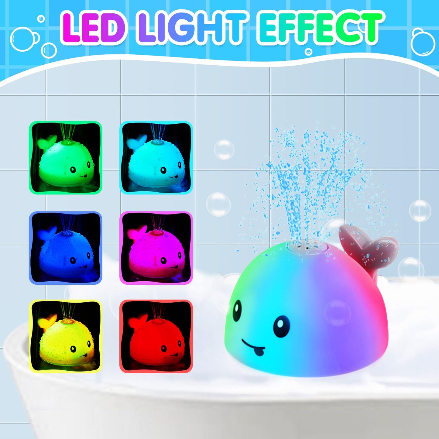 Light Up Bath Toys For Kids Ages 1-3, Whale Bath Toy Sprinkler Rechargeable For Babies 6-12 12-18 Months, Valentines Day Gifts F