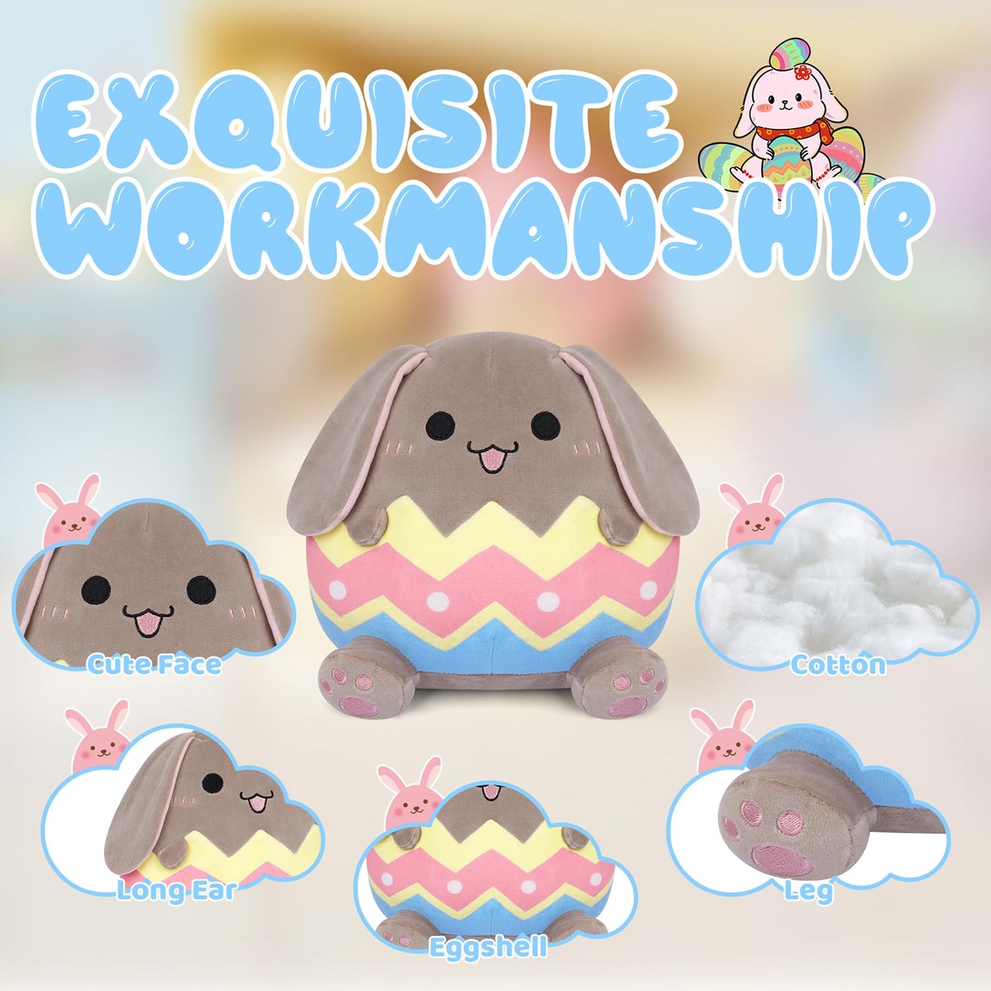 Hagusahuo Easter Plush Bunny Stuffed Animals Toy For Kids, Easter Bunny Plushies Stuffed Gray Rabbit Doll, Easter Basket Stuffer
