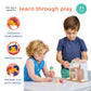 Mentari Toys - Ice Cream Kiosk - 7Pc Wooden Play Shop With Cornets & Scoops - Press & Drop Feature - Pretend Play Toy For Toddle