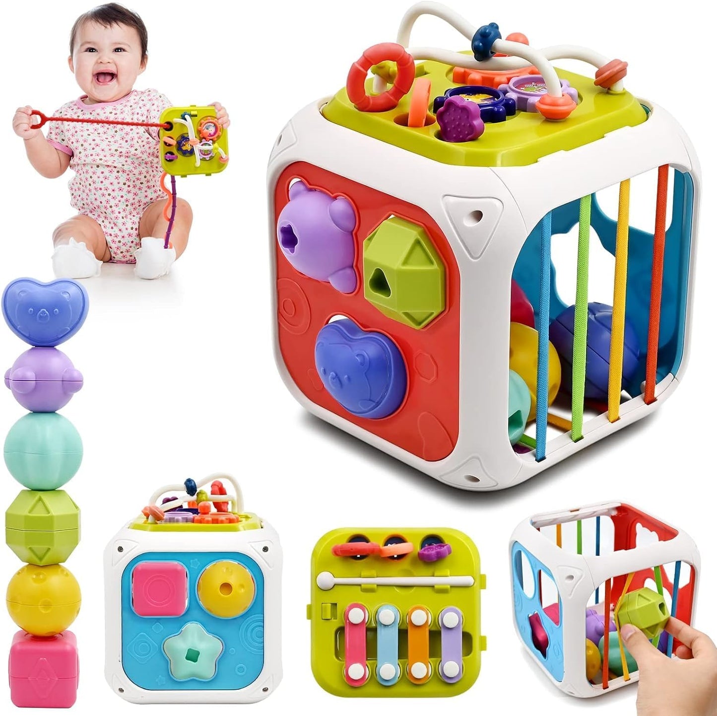 The Urs Hub Baby Activity Cube Toy With Shape Sorter 7 In 1 Multifunction Educational Learning Cube For Toddlers Shape Matching 