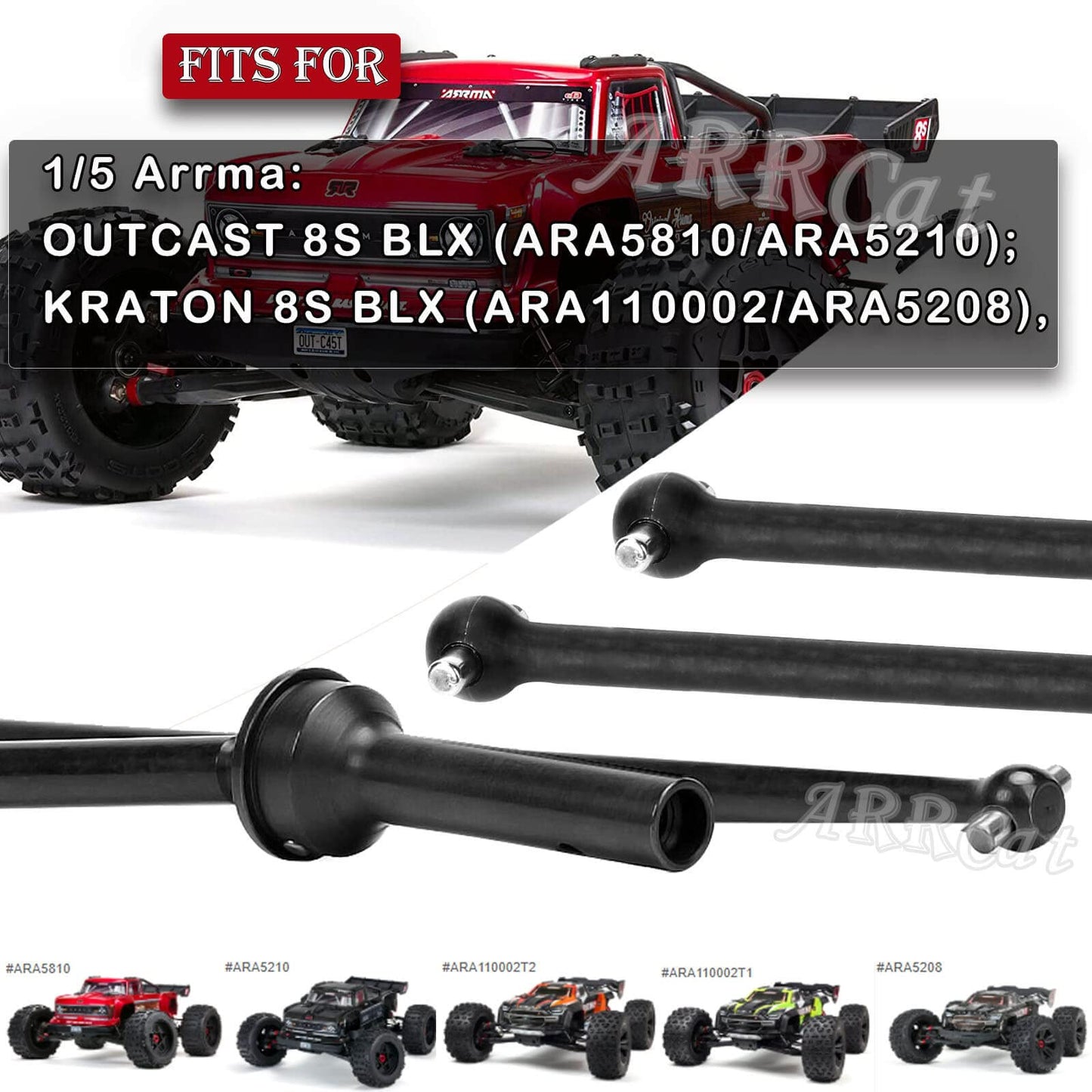 ARRCat Drive Shaft CVD Upgrade Parts for Arrma 1/5 KRATON 8S BLX/Outcast 8S BLX,4PCS Front/Rear Harden Steel #45 Upgrades Parts