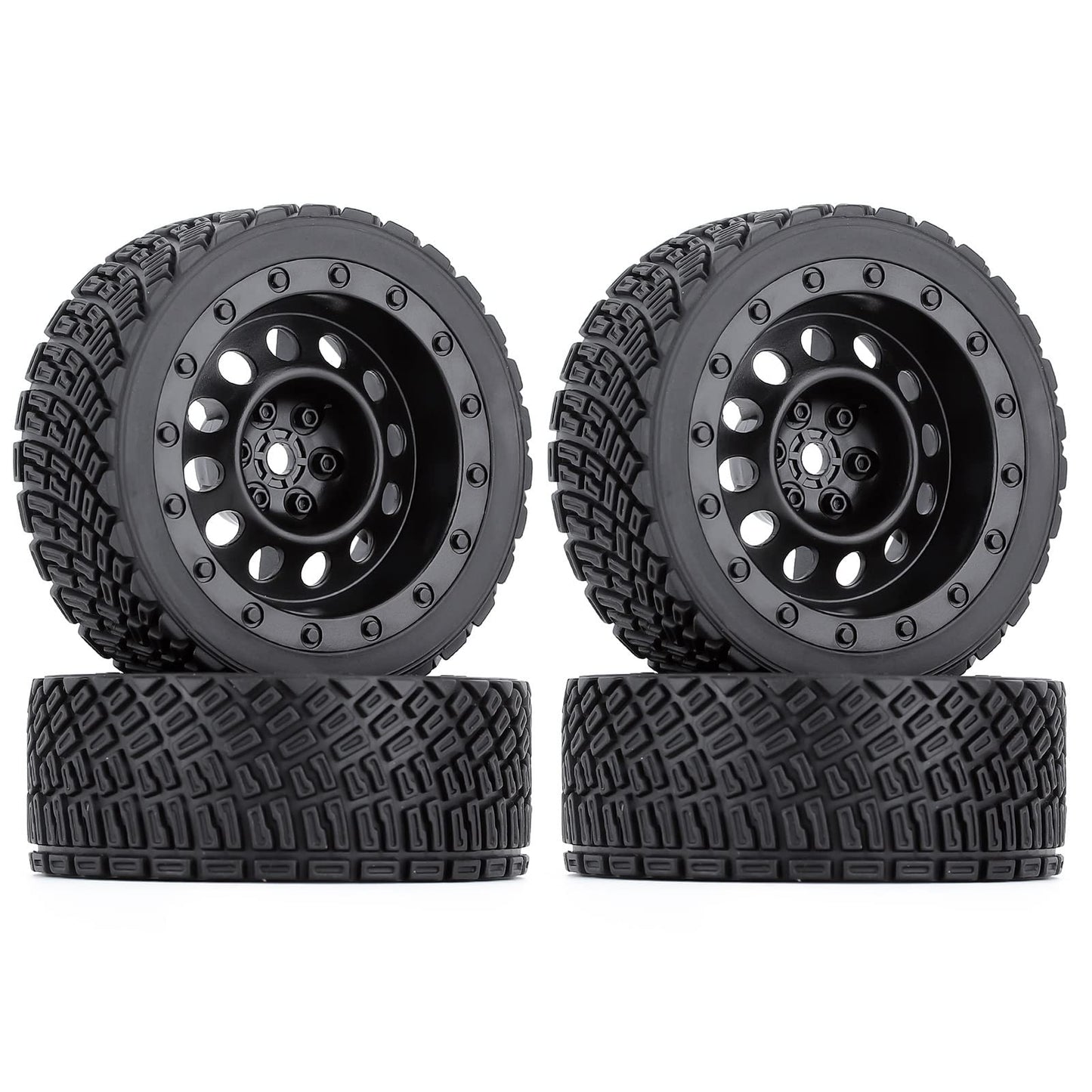 WONFAST 4PCS 65mm RC Rally Car Rubber Tires and Plastic Vintage Wheel Rims 12mm Hex Compatible with 1/10 RC On-Road Rally Racing