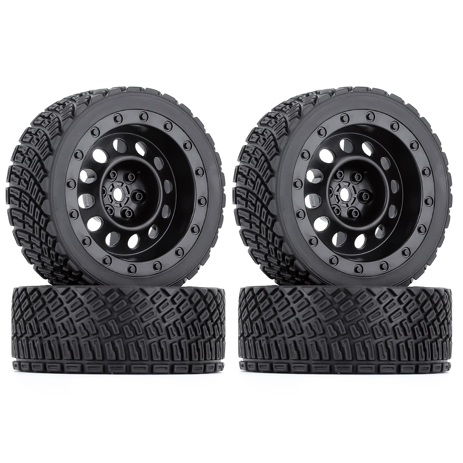 WONFAST 4PCS 65mm RC Rally Car Rubber Tires and Plastic Vintage Wheel Rims 12mm Hex Compatible with 1/10 RC On-Road Rally Racing