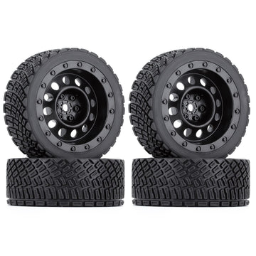 WONFAST 4PCS 65mm RC Rally Car Rubber Tires and Plastic Vintage Wheel Rims 12mm Hex Compatible with 1/10 RC On-Road Rally Racing