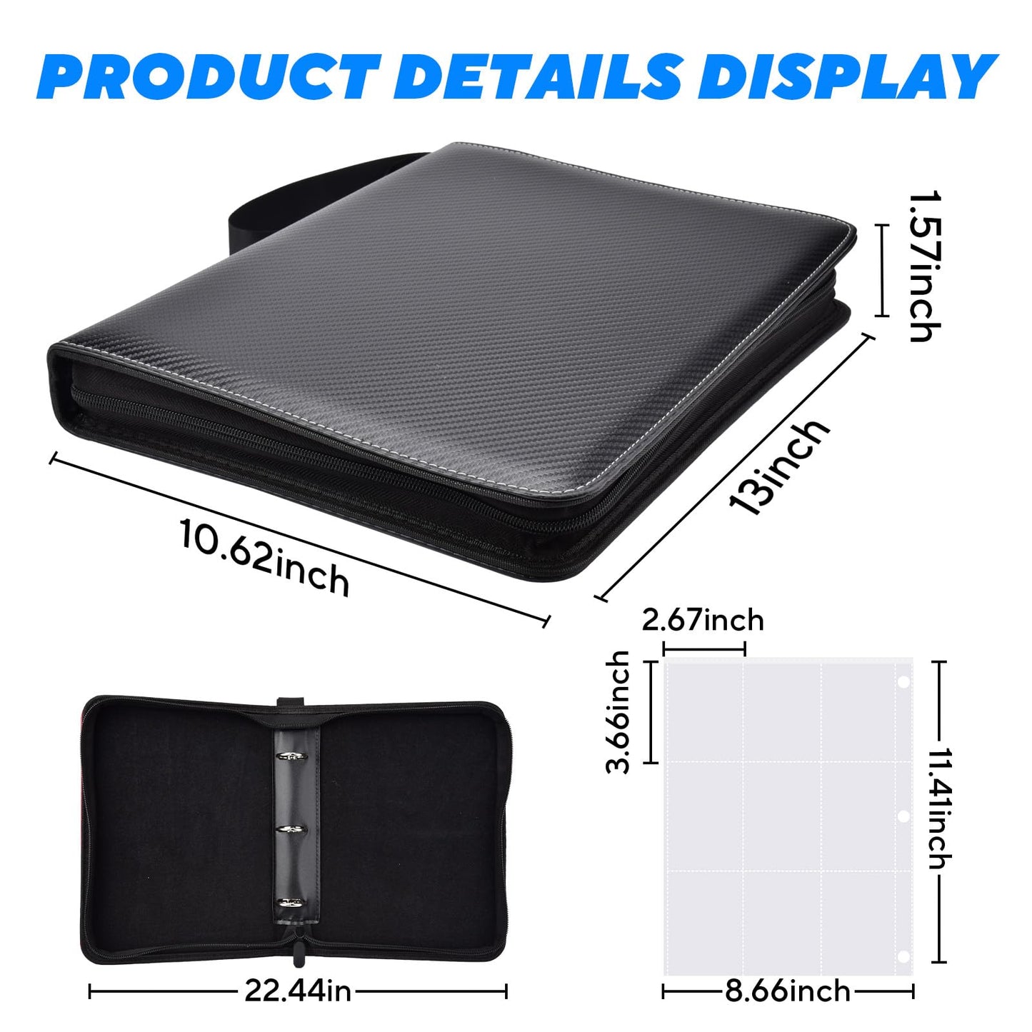 ULLTOON Portable 9-Pocket Trading Card Binder  Holds 990 Cards with 55 Removable Double-Sided Sleeves  Baseball Card Binder Card Storage Organizer Album for Boys  Girls  Sports & Game Cards