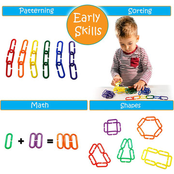Skoolzy Math Links 120 Pcs - 6 Pk - Plastic Links For Kids Learning - Toy Chain Links - Plastic Links For Kids - Math Manipulative For 3, 4-8 Year