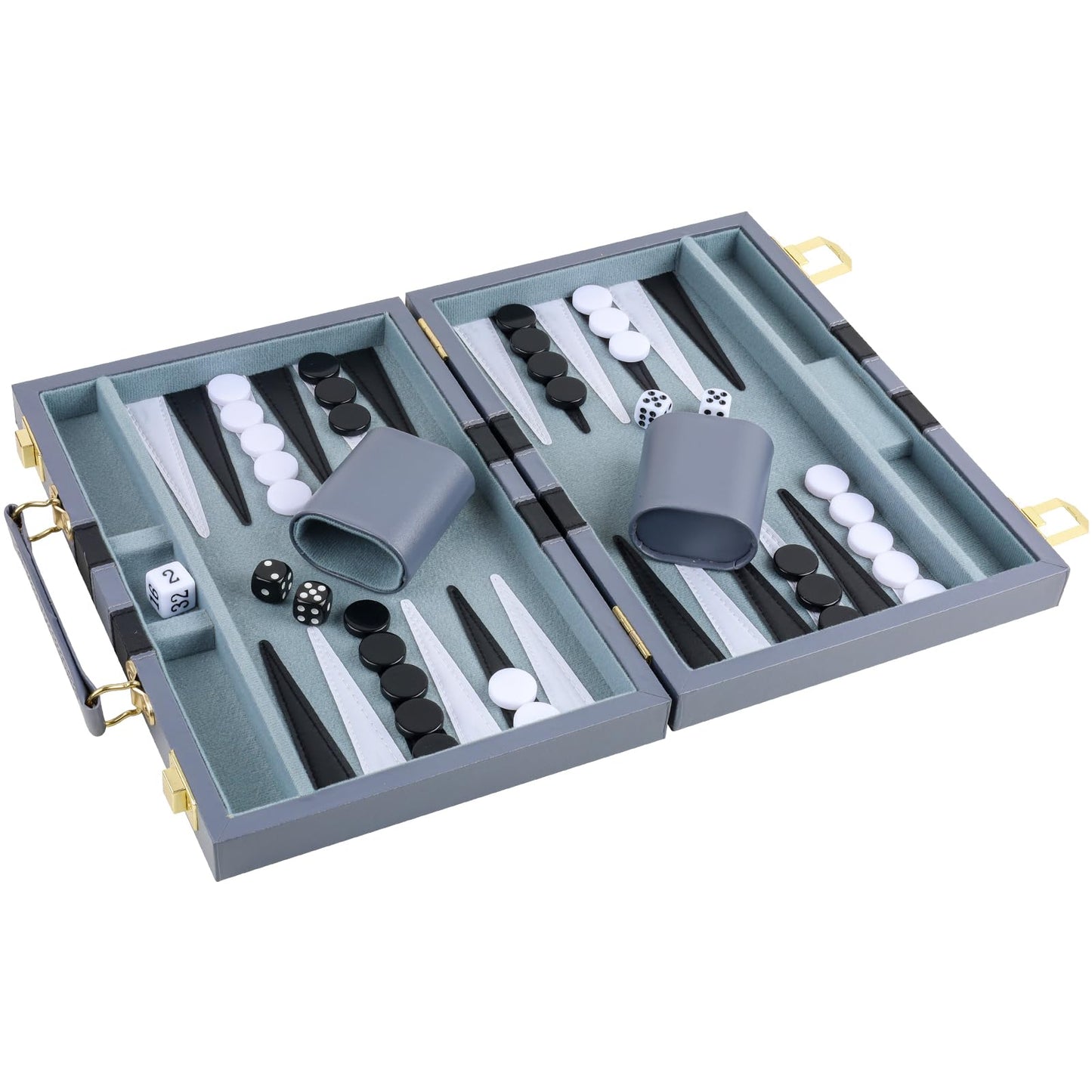 Reriver Backgammon Set 2 Players Classic Backgammon Sets For Adults Board Game With Pu Leather Case Portable And Travel Backgammon Set (Grey, 11Inch)