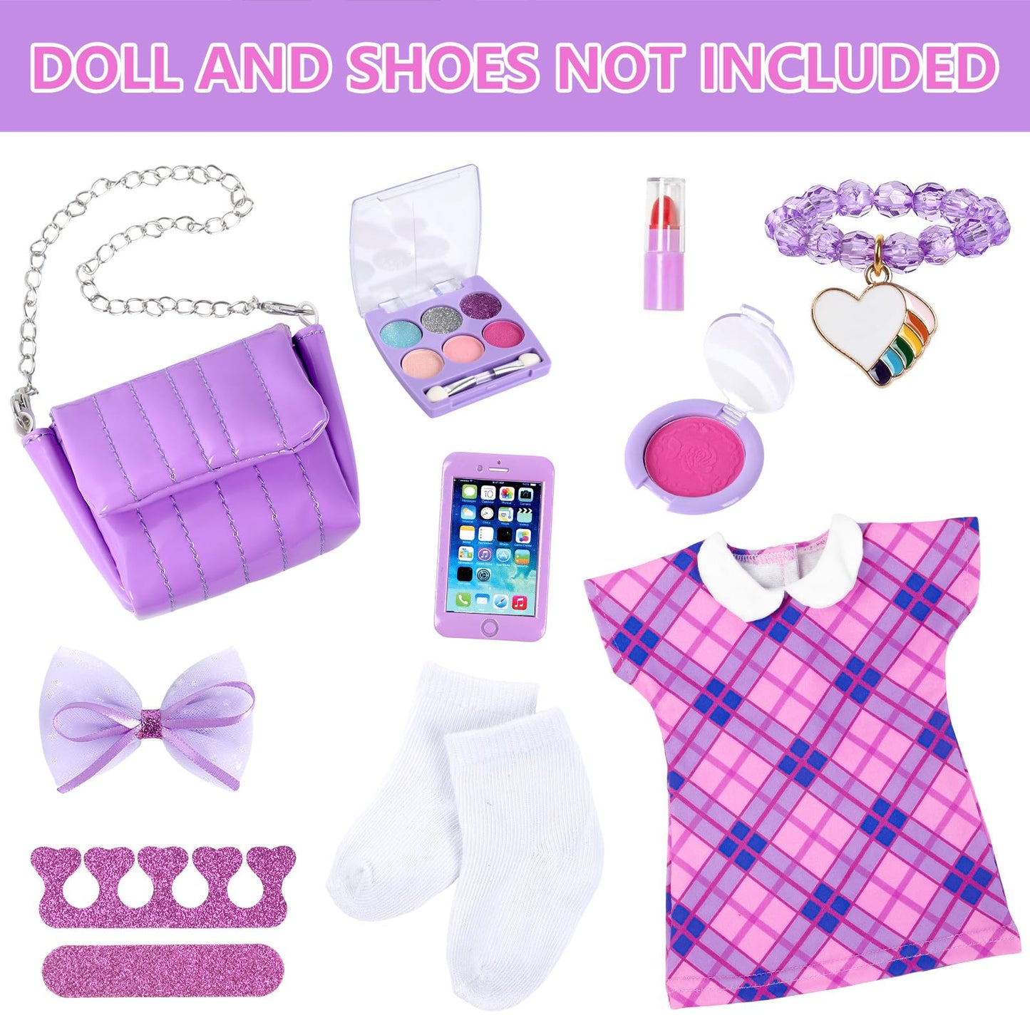 Zntwei American 18 Inch Doll Clothes And Makeup Accessories Playset Fit 18 Inch Doll Includes Dolls Clothes Sunglasses Phone Eye
