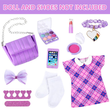 Zntwei American 18 Inch Doll Clothes And Makeup Accessories Playset Fit 18 Inch Doll Includes Dolls Clothes Sunglasses Phone Eye