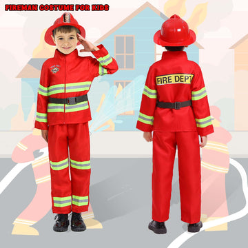 Watlie Firefighter Costume For Kids, Fireman Costume With Toy Accessories Set, Toddler Firefighter Costume For Boys And Girls, F