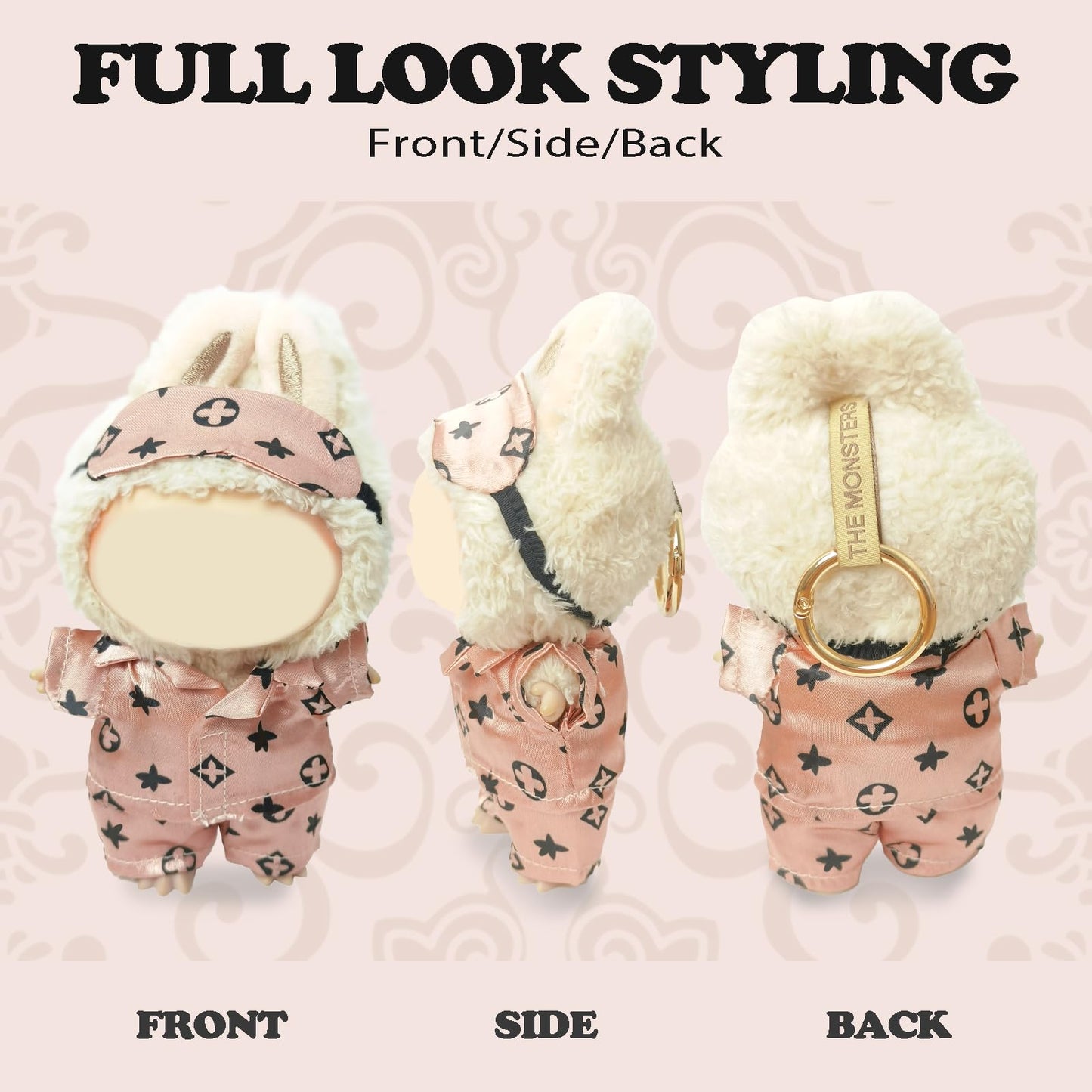 Clothes Compatible with LABUBU - Blue & White T Dress with Bow  Bracelet & Shoes | 4PCS Couture-Inspired Outfit for 8-Inch Dolls (Rosy Macaron)