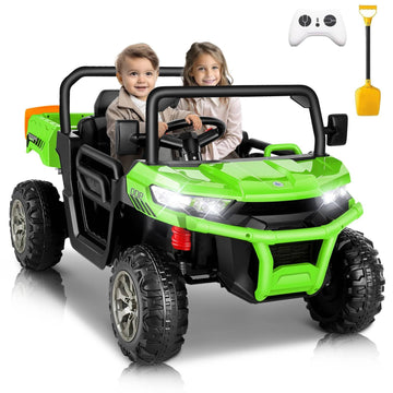 Hikole 24V Ride On Dump Truck With Electric Dump Bed, 2 Seater Ride On Car For Kids Ages 4-8, Music, Led Light, Spring Suspensio