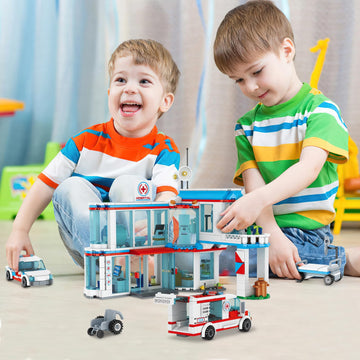 City Hospital Stem 3 In1 Building Sets, Compatible With Lego Ambulance Tor Truck, Rescue Helicopter, Connect To Other City Sets,