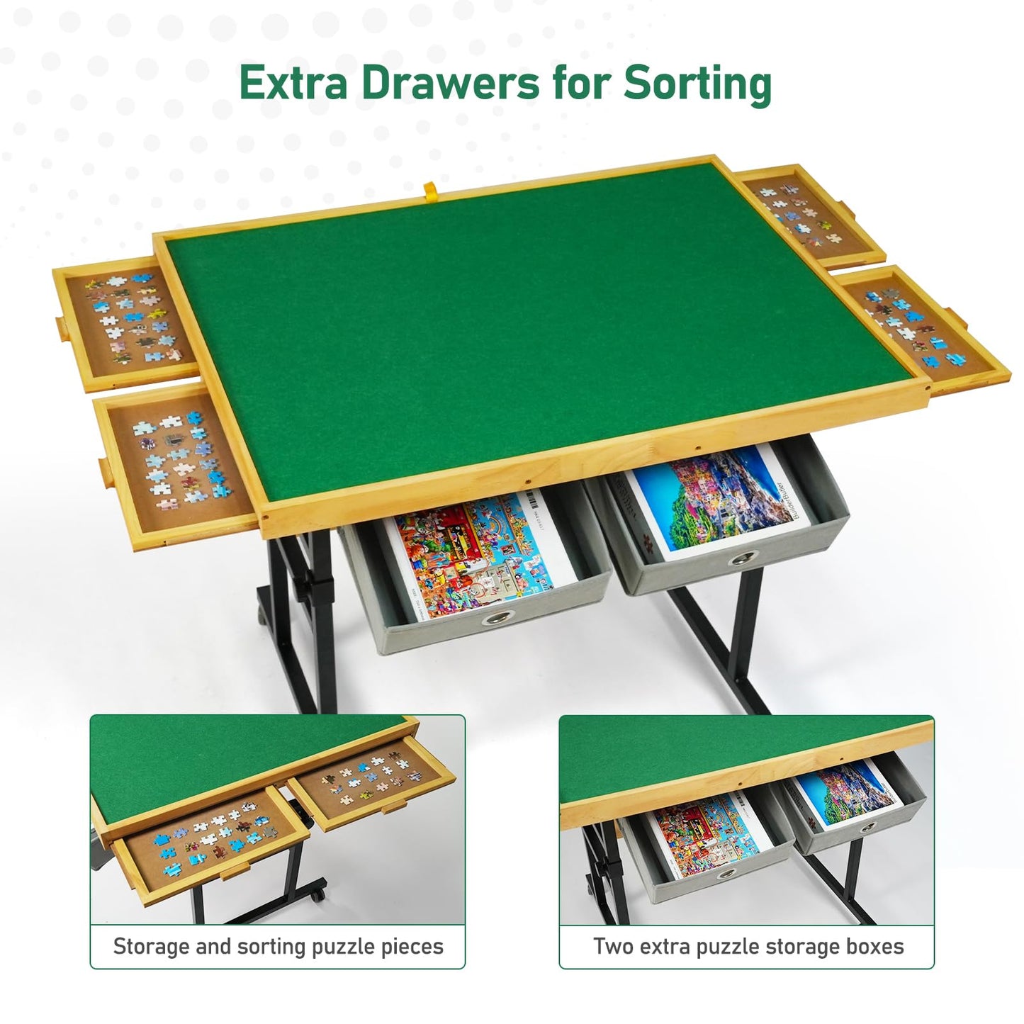 All4Jig 1500 Pieces Jigsaw Puzzle Table With Legs, 35.4'X26.4' Adjustable Puzzle Board For Adults, 3-Tilting Angles, Multi-Functional With 4+2 Drawers & Protective Cover