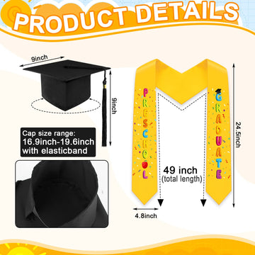 Unittype 4 Pcs Preschool Graduation Gown Cap with Tassel Graduation Stole Stuff Plush Bear Set for Kids Graduation Gifts (Black)
