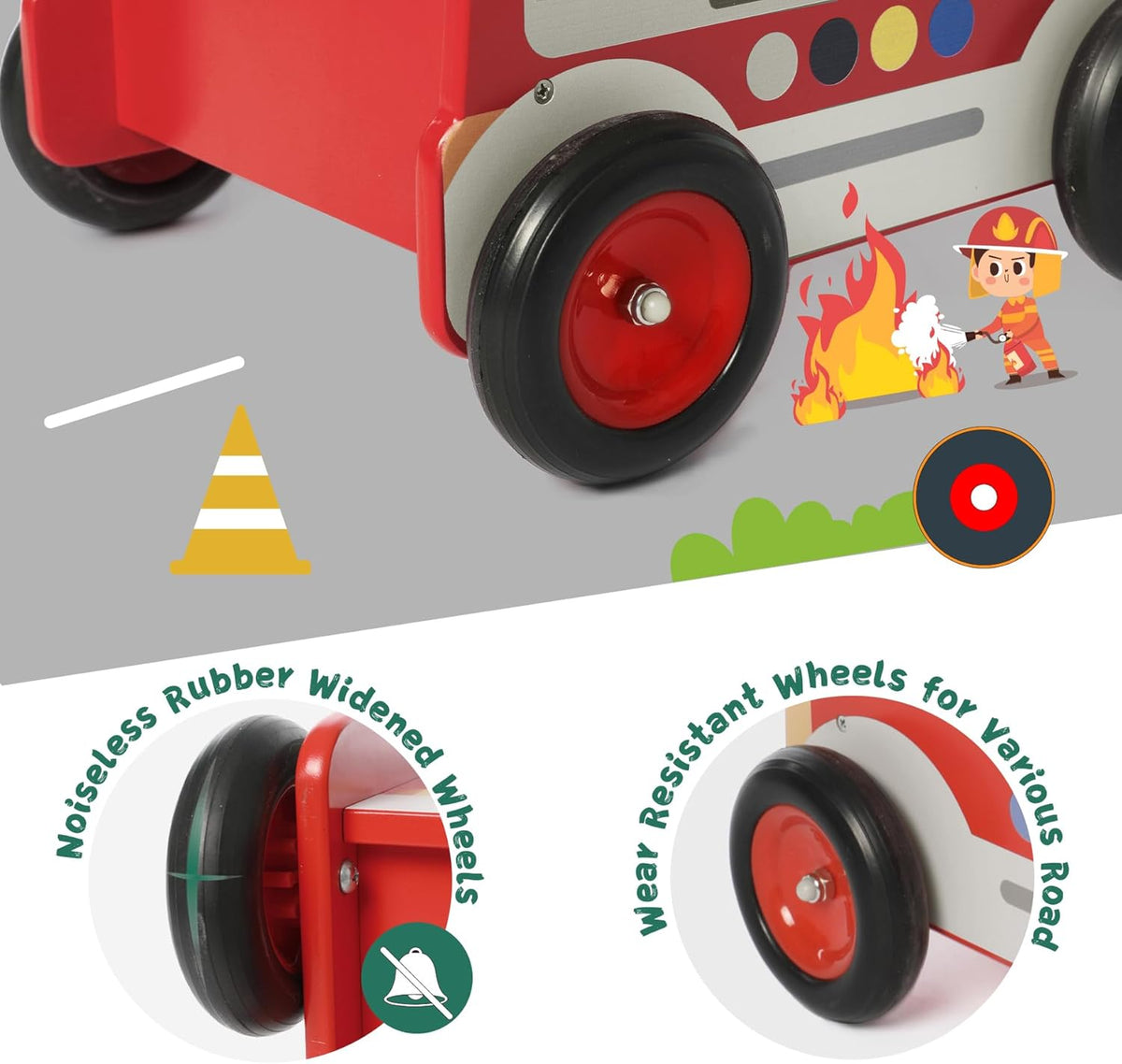Wooden 2-in-1 Toddler Push & Pull Fire Truck