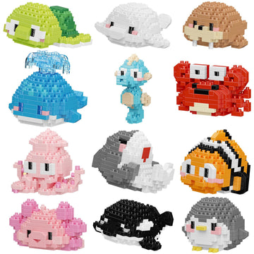 HJPLPXH Small Toy Gift,Party Favors for Kids,12 Boxes Mini Marine Animals Micro Building Blocks Set, Birthday Gift for Kids Ages