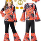 IWALUE 60s 70s Outfits Hippie Kid Girls Costume Set Disco Boho Flared Pants Accessories Set(Red,5-6 Years)