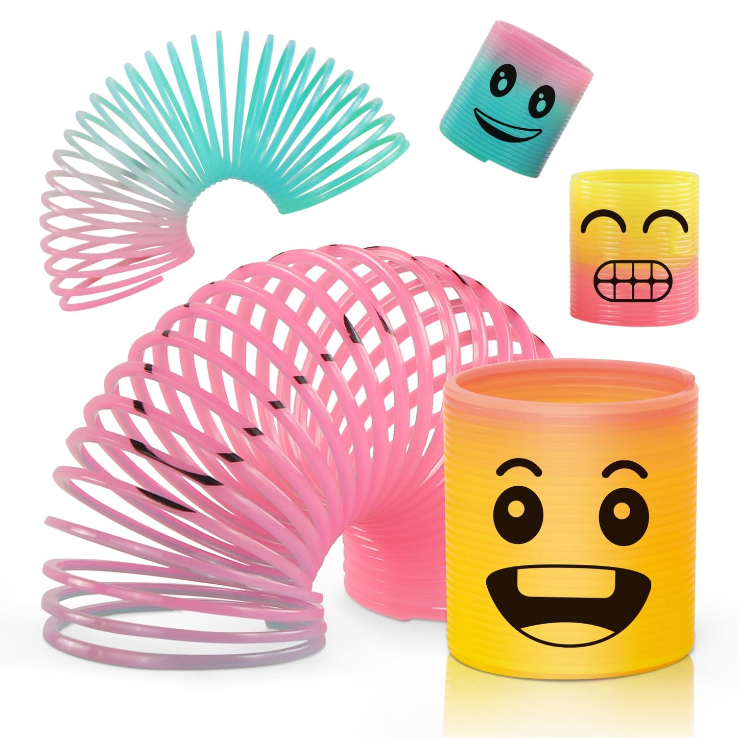 Cleverzone 36 Pack Spring Rainbow Magic Fidget Stress Coil Mini Springs Bulk Toys Party Favor For Kids Birthday Carnival Prize Goodie Bag Stuffers For Boys Girls (Smile)
