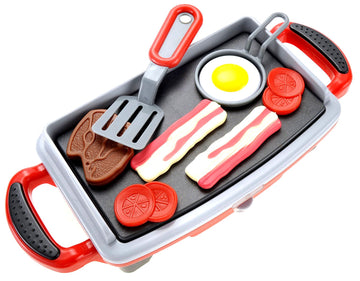 PowerTRC Breakfast Kids Toy Grill Playset for Ages 4-8, Cooking Toys Play Grill Set for Kids, Pretend BBQ Grill with Realistic S